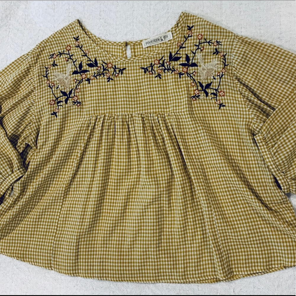 Checkered blouse with embroidery